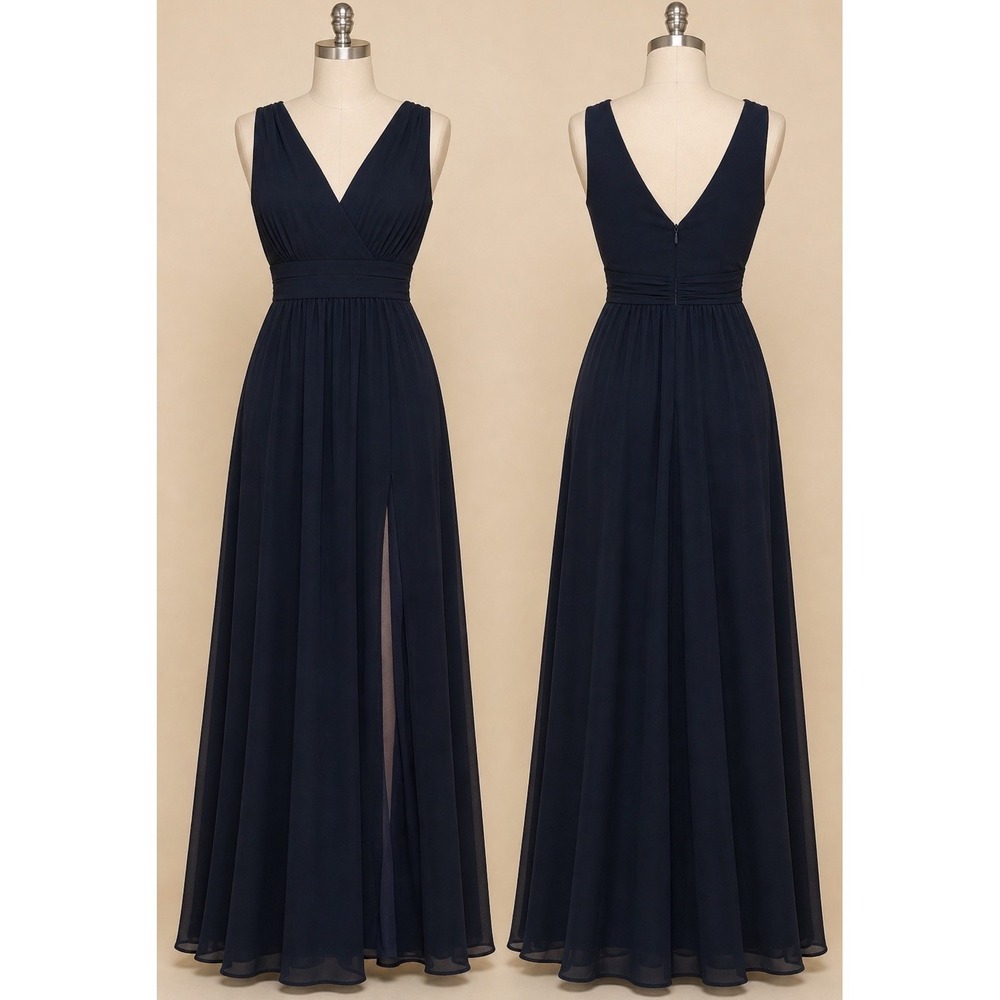Lulus Thoughts Of Hue Surplice Maxi Dress Women 1X Navy Blue Side‎ Slit
